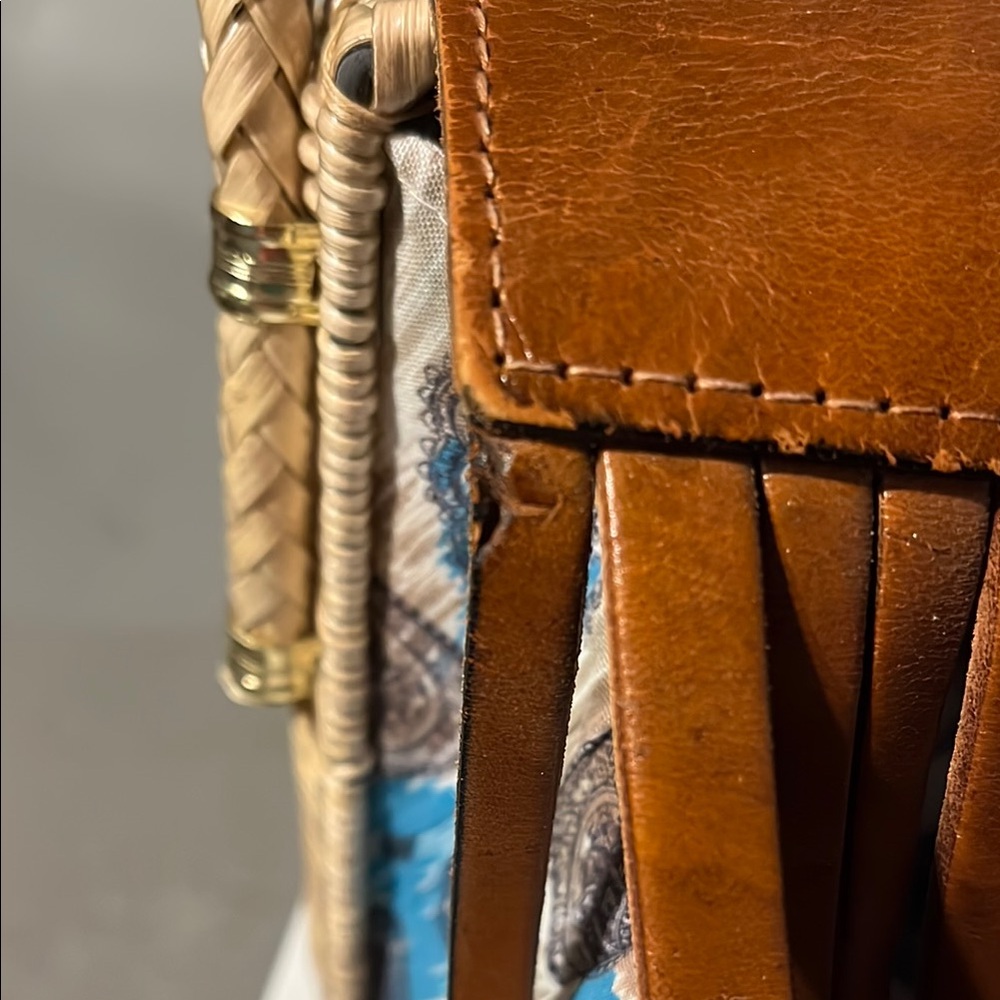 Vintage Brown Leather and coated Wicker Women's shoulder Bag Hong Kong - Picture 11 of 15